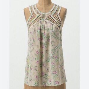 Anthropologie Leifnotes Silk Paisley Print Sleeveless Swing Top Blouse sz 14